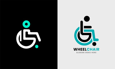 Patient Wheel chair, clinic physical people medical hospital care chair seat support logo icon graphic design