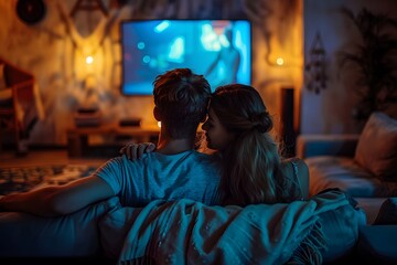 Fototapeta premium Cozy Movie Night: A Romantic Evening at Home