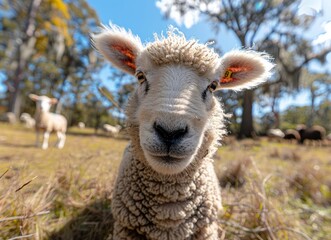 Fototapeta premium Curious Sheep in a Field