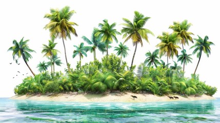 Tropical Island with Palm Trees and Birds.