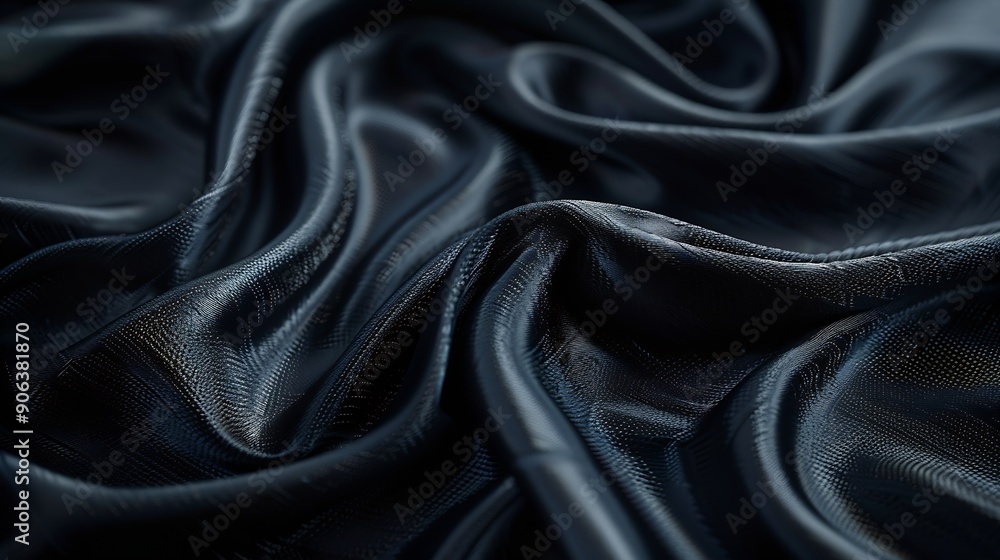 Leinwandbilder Black gray satin dark fabric texture luxurious shiny that is abstract silk cloth panorama background with patterns soft waves blur beautiful : Generative AI