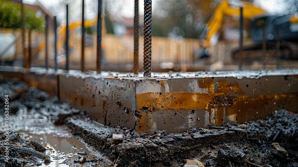 Poster large reinforced concrete structures at the construction site preparation for the installation of re