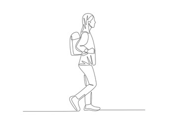 Teenage girls walking to school. Back to school concept one-line drawing