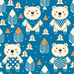polar bears on a blue background. seamless pattern
