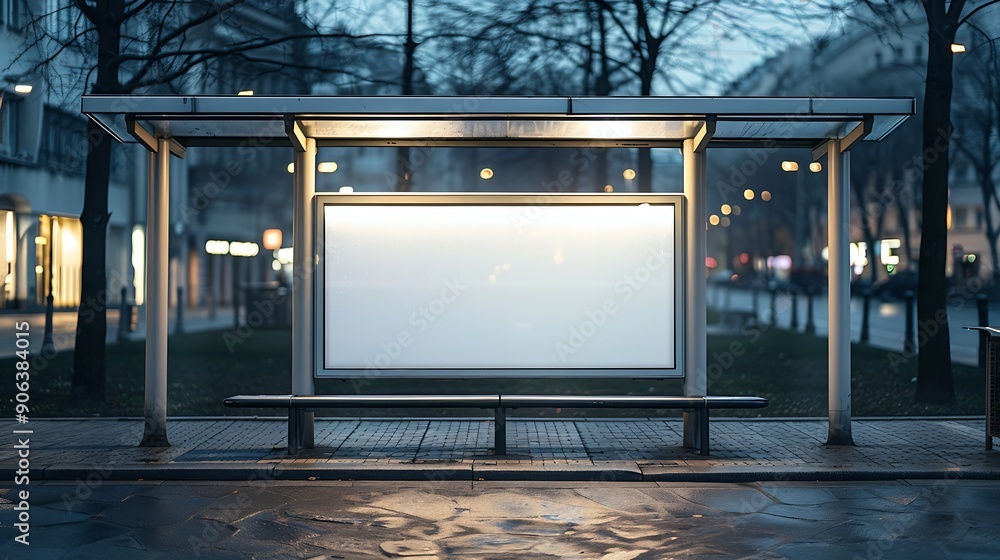 Poster bus shelter at busstop blank white lightbox empty billboard bus shelter ad glass and aluminum struct