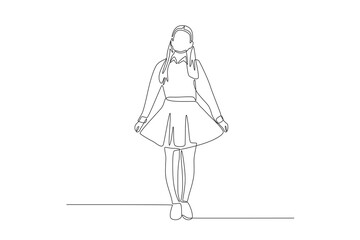 Girls preparing to go back to school. Back to school concept one-line drawing