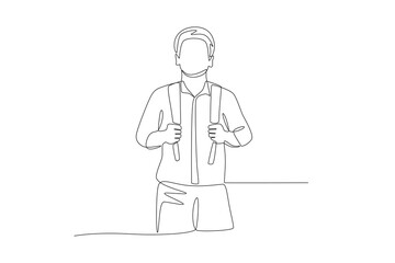 Teenage boys are excited to go back to school. Back to school concept one-line drawing
