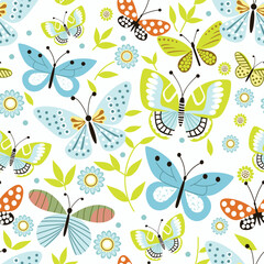 bright butterflies on a white background. seamless pattern