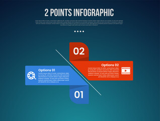 2 or two point template comparison versus things in infographic with creative rectangle box with shadow ribbon with modern dark style for slide presentation