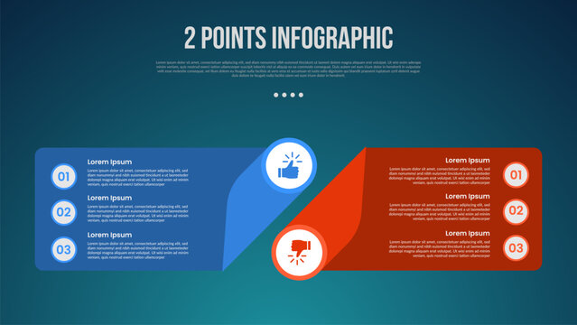 2 or two point template comparison versus things in infographic with creative box with circle edge with modern dark style for slide presentation
