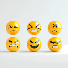 Fototapeta premium set of smileys with emotions, set of variety of yellow emoji faces with different facial expressions, stickers