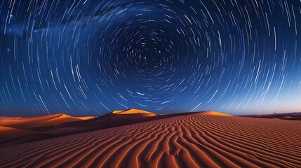 Fototapeta premium Star trail over the sand dunes of rub al khali desert oman middle east : Generative AI