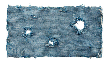 Piece of torn denim on a white background. Denim texture