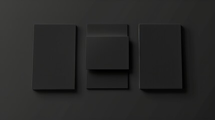 Blank black rectangular business card templates on a black background, arranged in a row. Layout of your business card, logo
