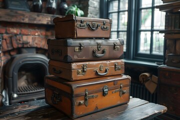Vintage Stacked Suitcases in a Cozy Room
