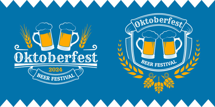 Oktoberfest logo, label or badge set with beer mug icons. Octoberfest, German beer festival poster or banner design. Vector illustration. - Powered by Adobe