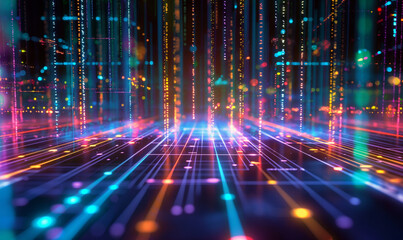 Fototapeta premium A vibrant and futuristic digital landscape with glowing circuits and neon lights in a cyber environment