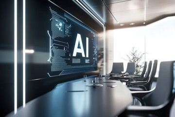 Futuristic Conference Room with AI Display