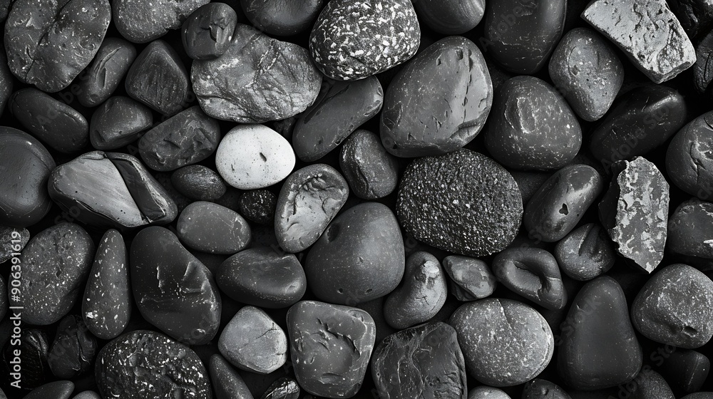 Aufkleber Small stone texture for background Gravel texture Surface of small pebble stone Black and white : Generative AI