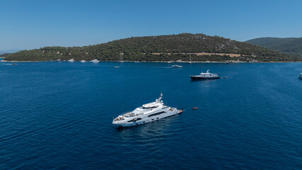 A top-down shot showcasing the sleek design of a modern yacht