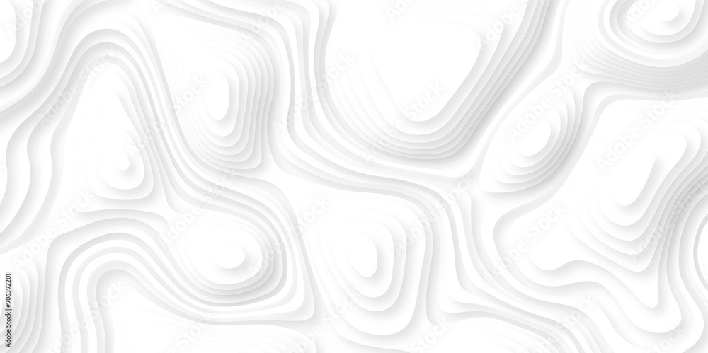 Poster abstract white paper cut background with lines. background of the topographic map. white wave paper 