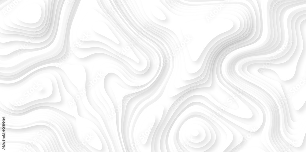 Poster abstract white paper cut background with lines. background of the topographic map. white wave paper 