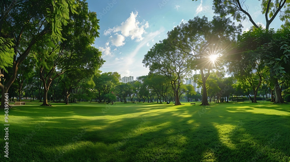 Aufkleber panorama public park with clipping path : generative ai