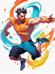 Male upper body in motion depicted through fluid brushstrokes 