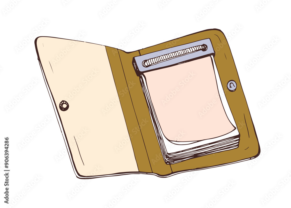 Aufkleber open notebook, pocket notepad with blank tear-off sheets block, pages for writing and planning. pape