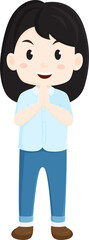 The girl is in a prayerful pose with her hands together. character design