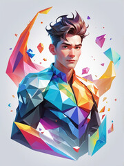 Ethereal male form with colorful polygons