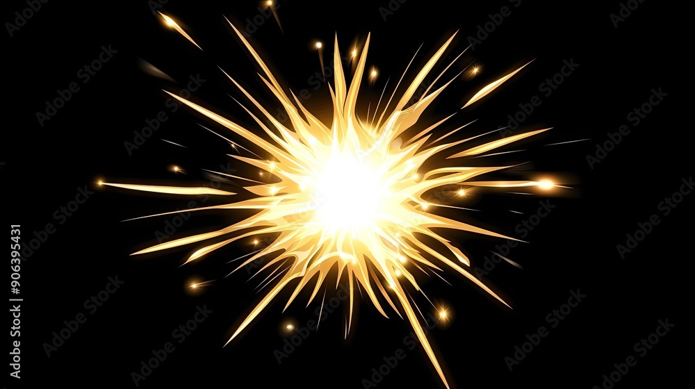 Poster dynamic explosion of golden sparks illuminating a dark background