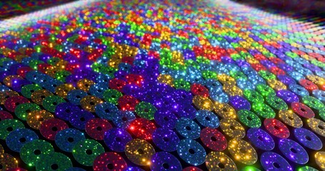 Colorful glitter sequins turn up in a wave pattern. Gorgeous background images. Macro view. 3D rendering.