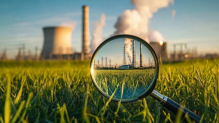 Modern power plant generating electricity with sustainable green strategies to reduce CO2 emissions.