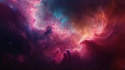 Beautiful colorful nebula in space, background with stars and galaxies.