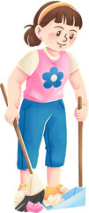 Girl Sweeping The Floor Illustration
