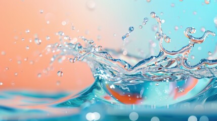 A stunning depiction of water in motion, showcasing cascading splashes and swirling liquid patterns against a vibrant backdrop