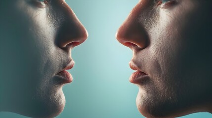 Obraz premium A side view of a person's face with a close-up of their nose and mouth.