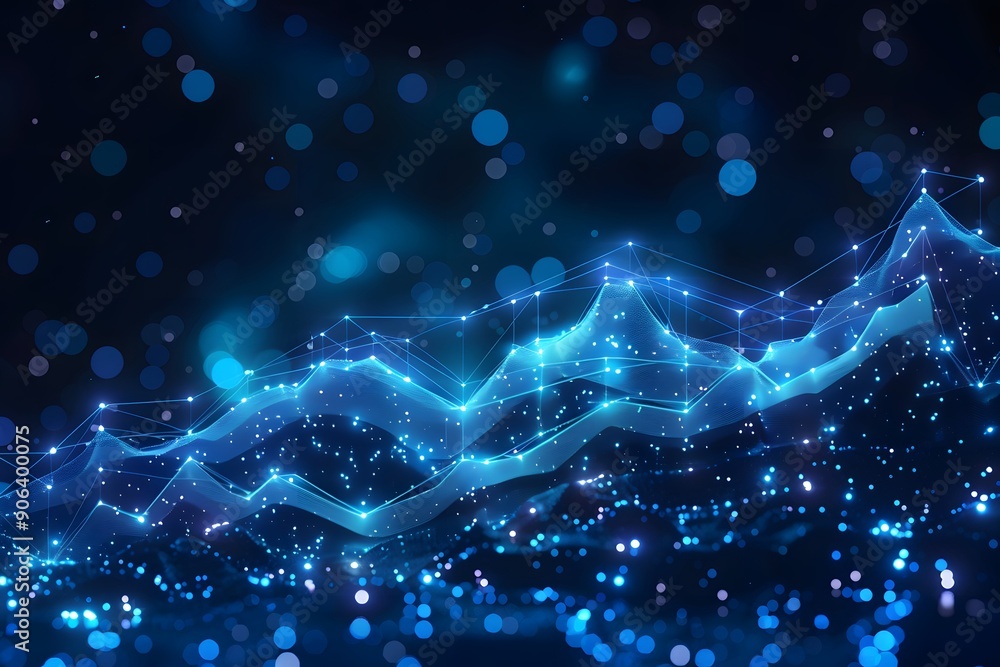 Aufkleber abstract blue data visualization with glowing particles and waves