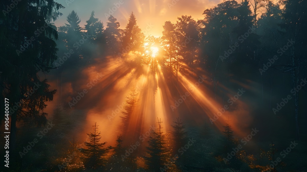 Canvas Prints Radiant Sunbeams Piercing Through Misty Forest Symbolizing Clarity and New Beginnings