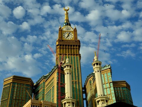 Mecca, Saudi Arabia, June 12 2024: The Clock Towers near Kaaba, a government-owned complex of seven skyscraper hotels in Mecca, a part of King AbdulAziz Endowment Project for catering to its pilgrims