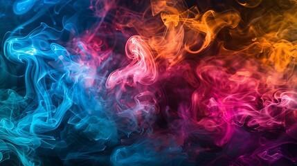 Vibrant swirling patterns of colored smoke blending seamlessly against a dark background