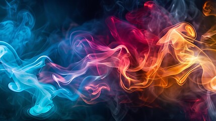 Fototapeta premium Vibrant swirling patterns of colored smoke blending seamlessly against a dark background