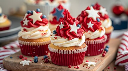 Red, White and Blue Patriotic Cupcakes.