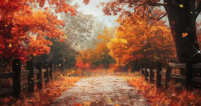 Create an inviting background featuring autumn scenery, with rich, vibrant foliage and natural textures in high definition, ensuring a clean, noise-free presentation