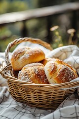 A Traditional homemade organic bread rolls in a base
