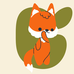 Cute kawaii fox in cartoon, flat, doodle, simple style. Design element for posters, postcards, greeting cards, wallpapers, children's clothes, fabrics, t-shirts, logos, cover