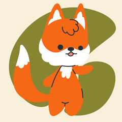 Cute kawaii fox in cartoon, flat, doodle, simple style. Design element for posters, postcards, greeting cards, wallpapers, children's clothes, fabrics, t-shirts, logos, cover