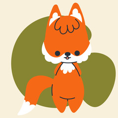 Cute kawaii fox in cartoon, flat, doodle, simple style. Design element for posters, postcards, greeting cards, wallpapers, children's clothes, fabrics, t-shirts, logos, cover
