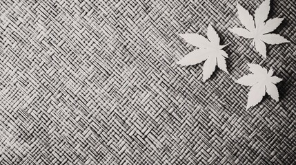 Delicate White Maple Leaves on Woven Natural Fiber Matting in Autumn